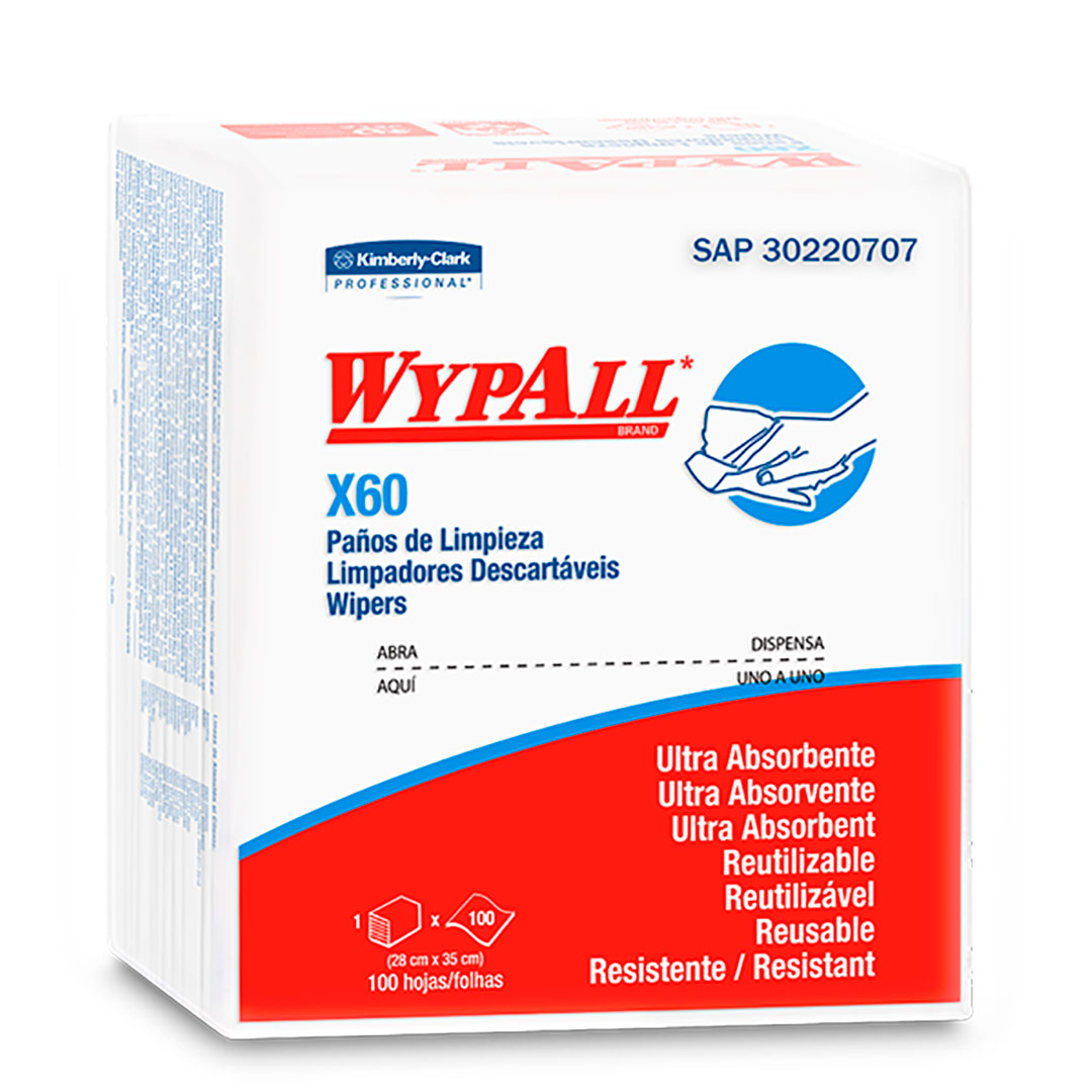 Pano Wypall X60 Quartfold Higiene Corporal 100 Panos Dobrados (29,4 X 34,5  Cm) - 1 Unidade
