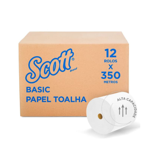 Papel Toalha Rolo Scott® Basic 350m Folha Simples
