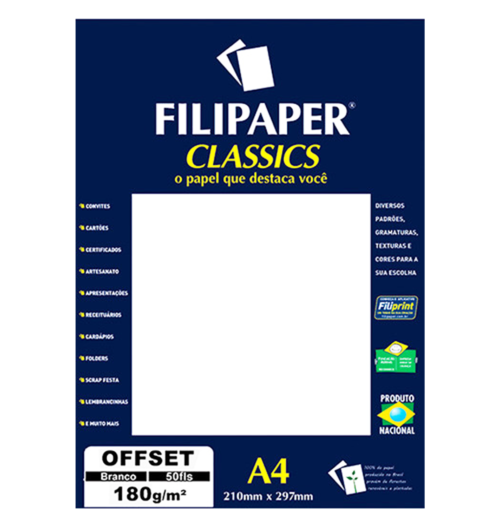 Filipaper OFFSET 180g/m² (50 folhas; branco) A4