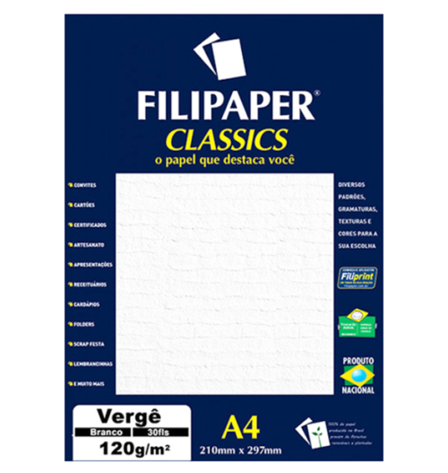 Filipaper Vergê 120g/m² (30 folhas; branco) A4