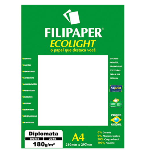 Filipaper ECOLIGHT Diplomata Opaline 180g/m² (20 folhas; branco natural) A4