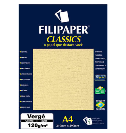 Filipaper Vergê 120g/m² (30 folhas; creme) A4
