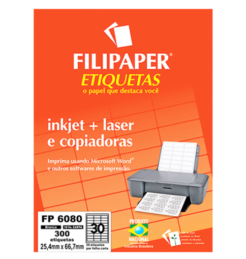 FP 6080 Filipaper Etiqueta 25,4x66,7 mm - 30 etiquetas por folha Carta 10 Folhas