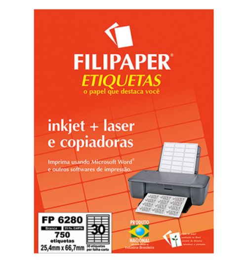 FP 6280 Filipaper Etiqueta 25,4x66,7 mm - 30 etiquetas por folha Carta 25 Folhas