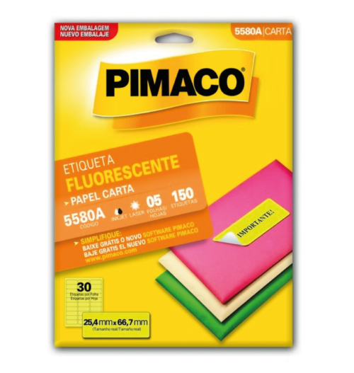 Etiqueta Fluorescente Amarela 5580A 25,4x66,7mm - Pimaco