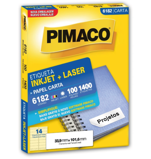 Etiqueta Inkjet Laser Carta 6182 33,9x101,6mm - Pimaco