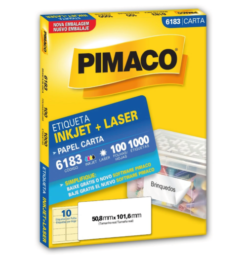 Etiqueta Inkjet Laser Carta 6183 50,8x101,6mm - Pimaco