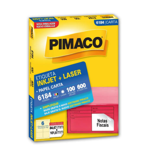 Etiqueta Inkjet Laser Carta 6184 84,67x101,6mm - Pimaco