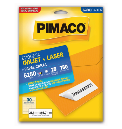Etiqueta  Inkjet Laser Carta 6280 25,4x66,7mm - Pimaco