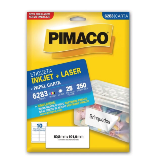 Etiqueta Inkjet Laser Carta 6283 50,8x101,6mm - Pimaco