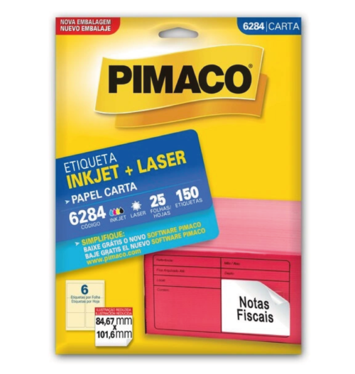 Etiqueta Inkjet Laser Carta 6284 84,67x101,6mm - Pimaco