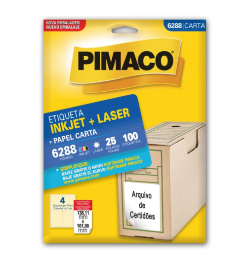 Etiqueta Inkjet Laser Carta 6288 138,11x106,36mm - Pimaco