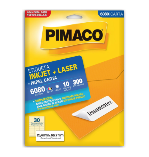 Etiqueta Inkjet Laser Carta 6080 25,4x66,7mm - Pimaco