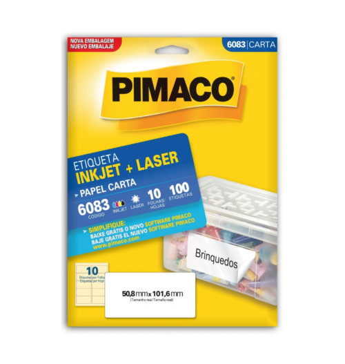 Etiqueta Inkjet Laser Carta 6083 50,8x101,6mm - Pimaco