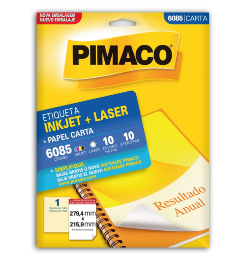 Etiqueta Inkjet Laser Carta 6085 279,4x215,9mm - Pimaco
