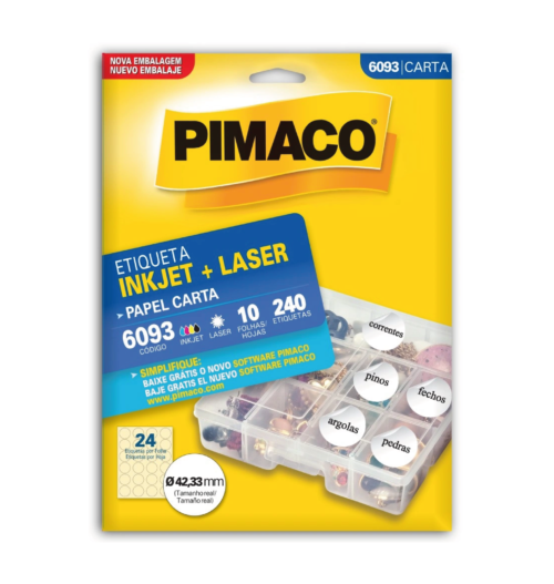 Etiqueta Inkjet Laser Carta 6093 Ø 42,33mm - Pimaco