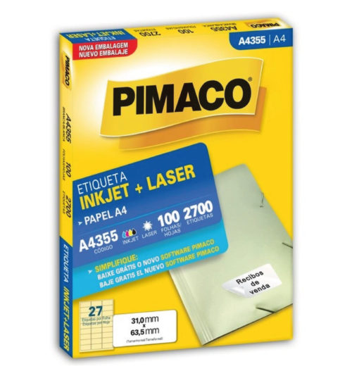 Etiqueta Inkjet Laser A4 A4355 31,0x63,5mm - Pimaco