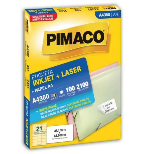 Etiqueta Inkjet Laser A4 A4360 38,1X63,5mm - Pimaco