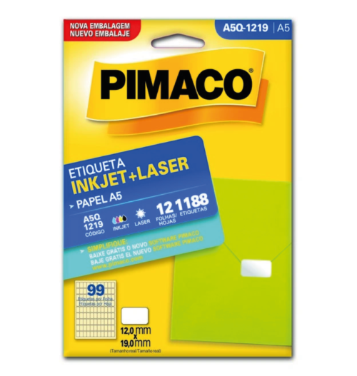Etiqueta Inkjet Laser A5 A5Q-1219 12,0x19,0mm - Pimaco