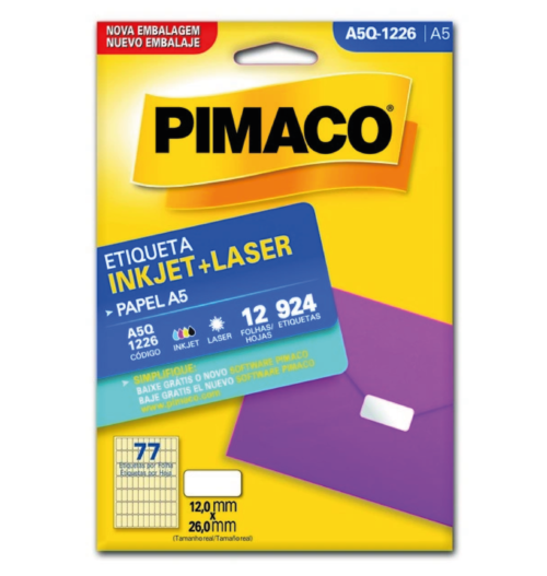 Etiqueta Inkjet Laser A5 A5Q-1226 12,0x26,0mm - Pimaco