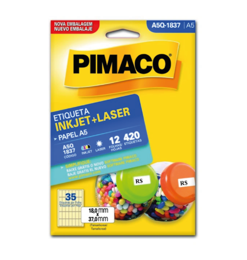 Etiqueta Inkjet Laser A5 A5Q-1837 18,0x37,0mm - Pimaco