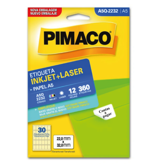Etiqueta Inkjet Laser A5 A5Q-2232 22,0x32,0mm - Pimaco