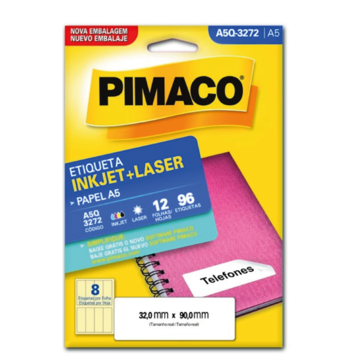 Etiqueta Inkjet Laser A5 A5Q-3272 32,0x90,0mm - Pimaco