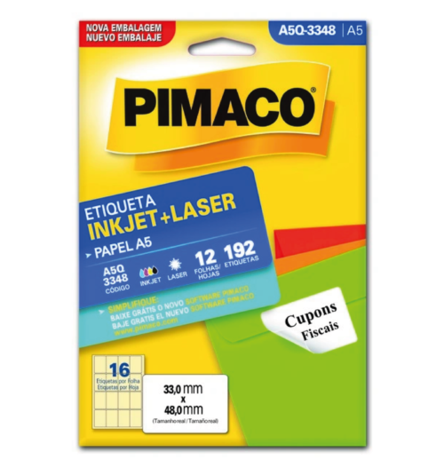 Etiqueta Inkjet Laser A5 A5Q-3348 33,0x48,0 mm - Pimaco