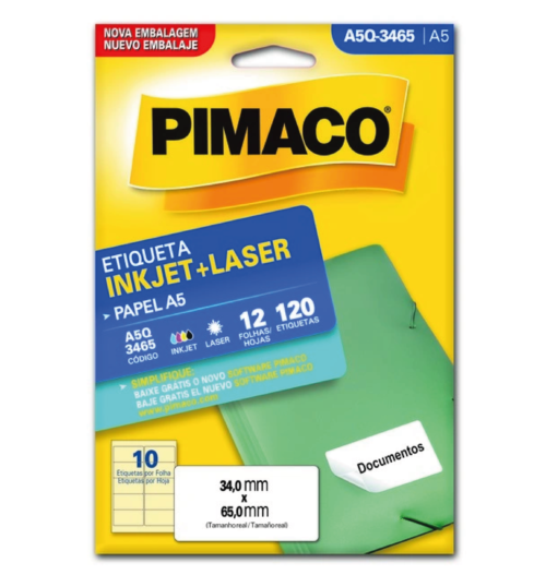 Etiqueta Inkjet Laser A5 A5Q-3465 34,0x65,0mm - Pimaco