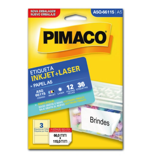 Etiqueta Inkjet Laser A5 A5Q-66115 66,0x115,0mm - Pimaco