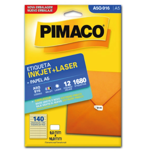 Etiqueta Inkjet Laser A5 A5Q-916 9,0x16,0mm - Pimaco