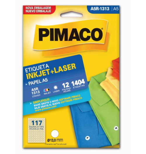 Etiqueta Inkjet Laser A5 A5R-1313 Ø13,0mm - Pimaco