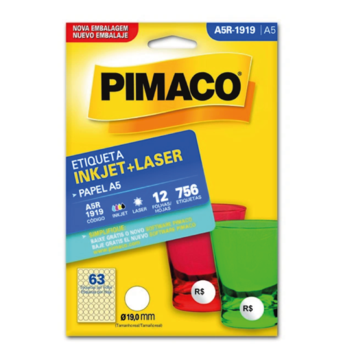 Etiqueta Inkjet Laser A5 A5R-1919 Ø19,0mm - Pimaco