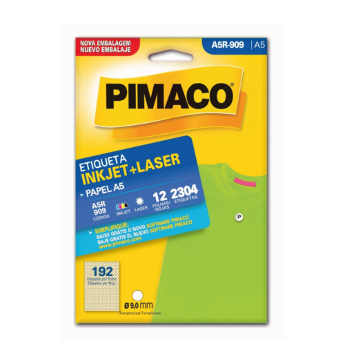 Etiqueta Inkjet Laser A5 A5R-909 Ø9,0mm - Pimaco