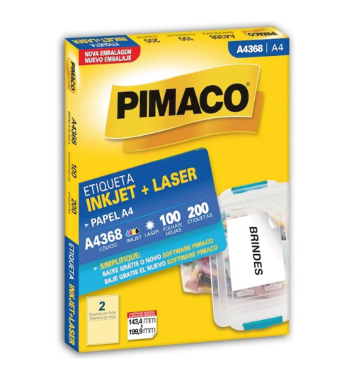 Etiqueta Inkjet Laser A4 A4368 143,4x199,9mm - Pimaco