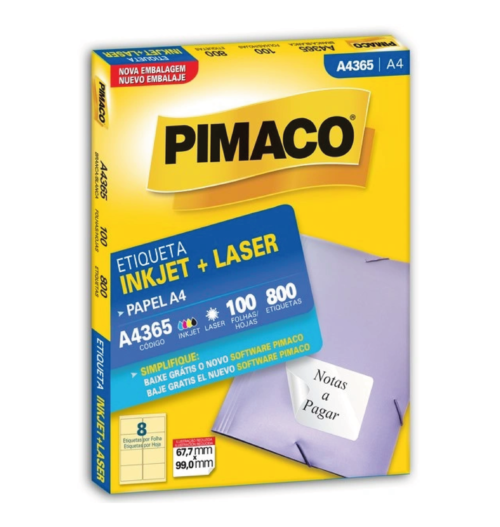 Etiqueta Inkjet Laser A4 A4365 67,7x99,0mm - Pimaco