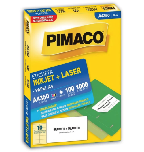 Etiqueta Inkjet Laser A4 A4350 55,8x99,0mm - Pimaco