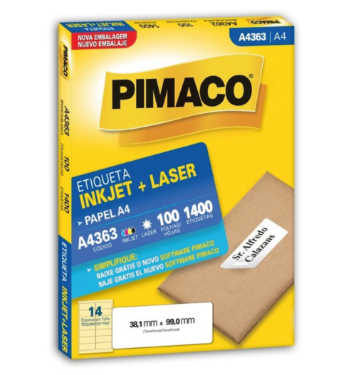 Etiquetas Inkjet Laser A4 A4363 38,1 x99,0mm - Pimaco