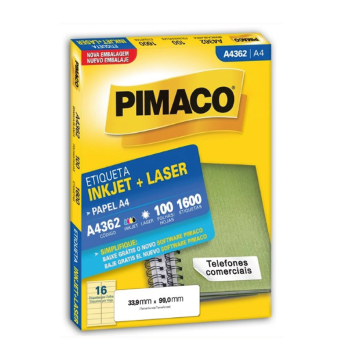 Etiqueta Inkjet Laser A4 A4362 33,9x99,0mm - Pimaco