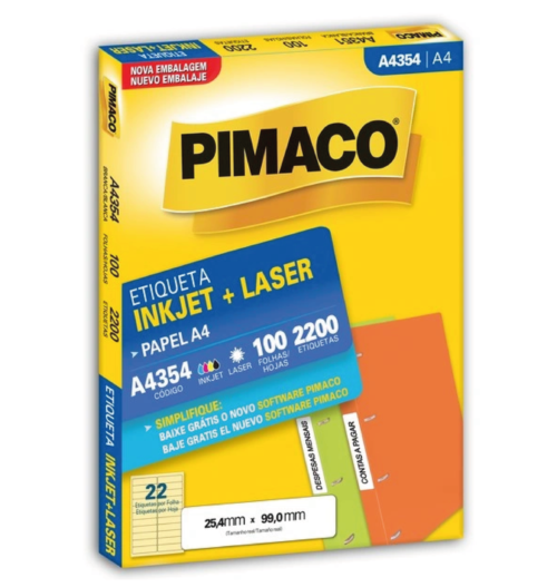 Etiqueta Inkjet Laser A4 A4354 25,4x99,0mm - Pimaco