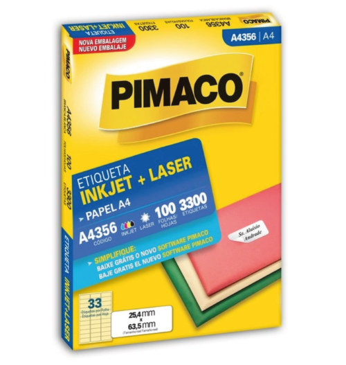 Etiqueta Inkjet Laser A4 A4356 25,4x63,5mm - Pimaco