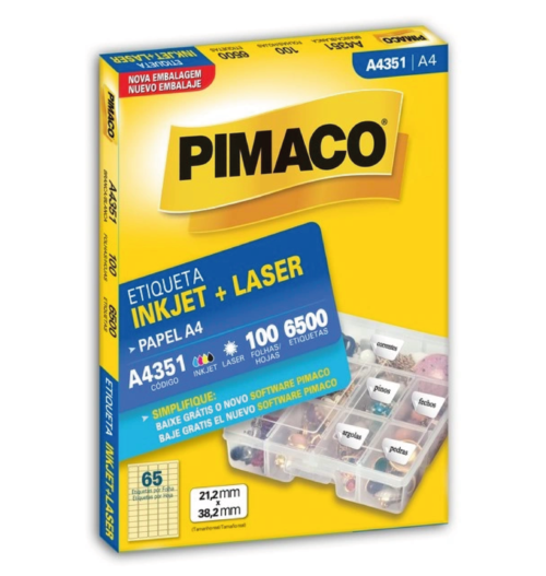 Etiqueta Inkjet Laser A4 A4351 21,2x38,2mm - Pimaco