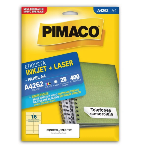 Etiqueta Inkjet Laser A4 A4262 33,9 x 99,0 mm - Pimaco