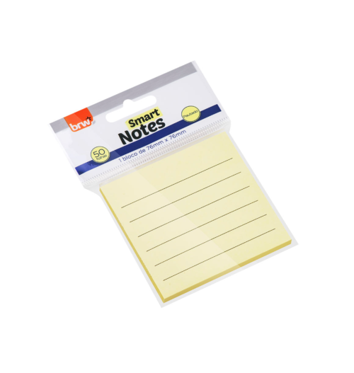 Bloco Smart Notes 76x76mm Pautado Amarelo Pastel 50 Folhas - BRW