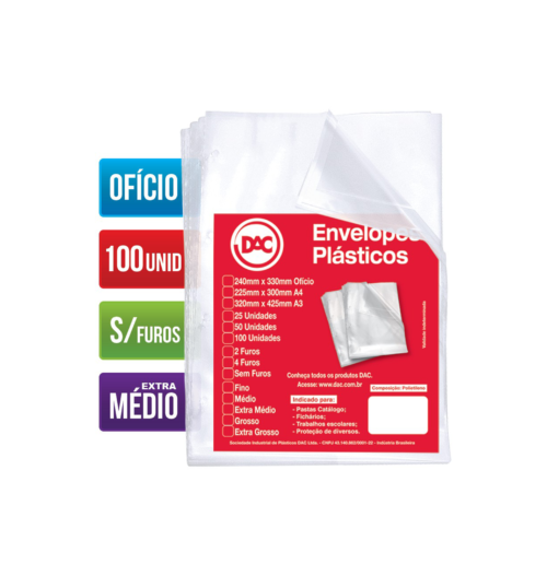 Envelope Plástico Ofício Espessura Extra Médio Sem Furos 100 unid. - DAC